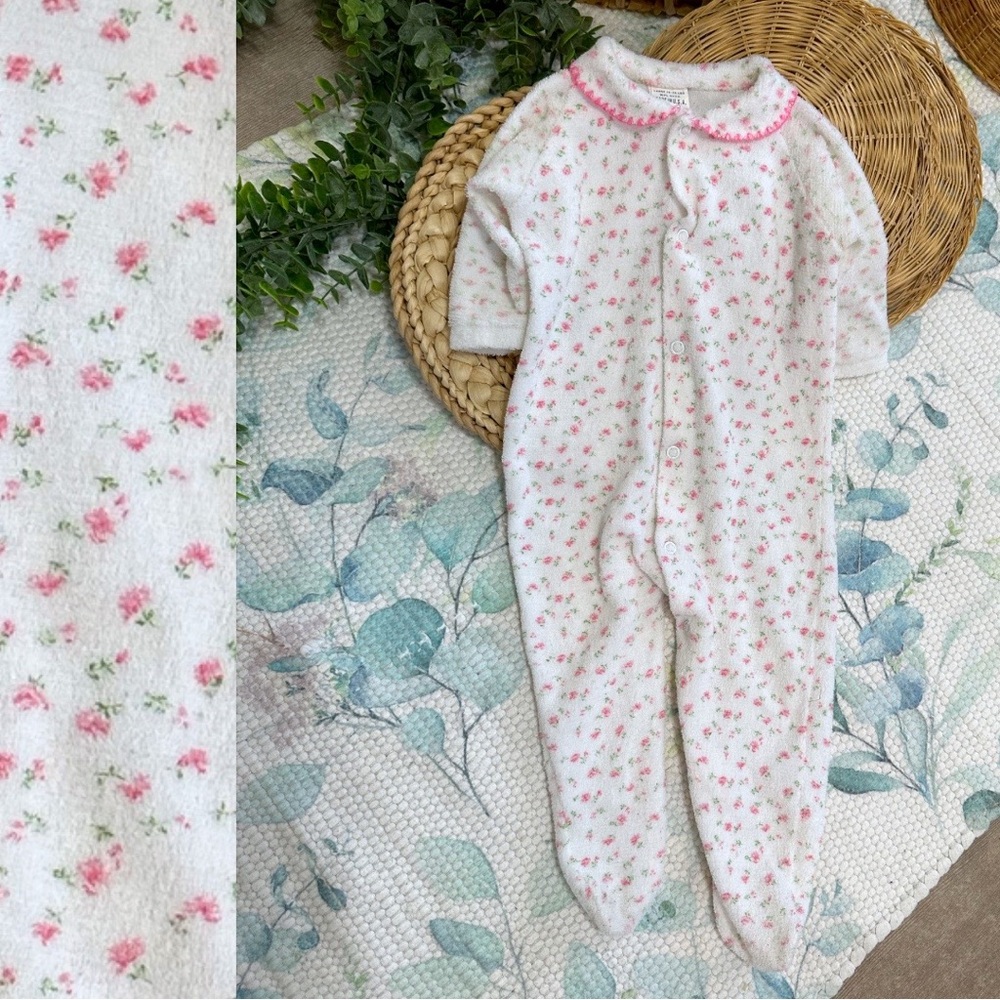 Vintage Baby Girl Clothes 1960s Trim Fit Dainty Floral Footie Pajamas